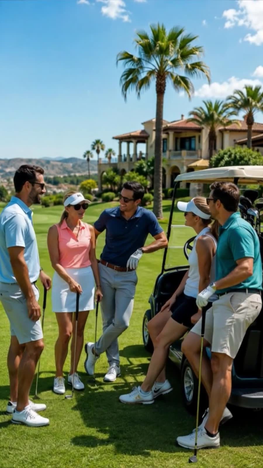 Friends playing golf at a resort