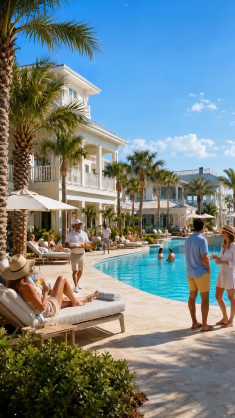 Guests relaxing by a resort pool